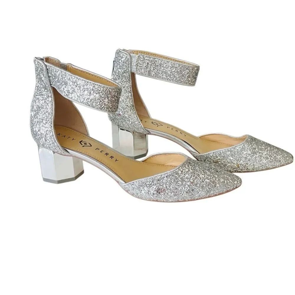 Katy Perry Collections The Jo Silver Glitter Heels with Ankle Strap size 7. - Picture 4 of 9